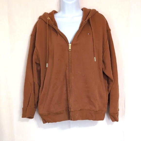 Tommy Hilfiger Camel Brown Full Zip Hooded Sweatshirt Size Medium - Picture 1 of 7